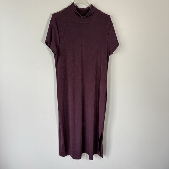 Chico's Dresses & Skirts - Chico's Midi Dress 2P US 12/14 P Solid Slinky Mock Neck Short Sleeve Burgundy